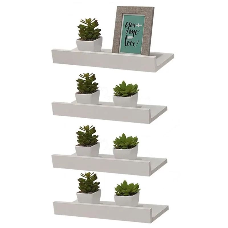 Prateleira Kit 4 Porta Quadros 40 X 10cm MDP Suporte Invisível Organizador Fotos Branco - OUTRAS - Agro