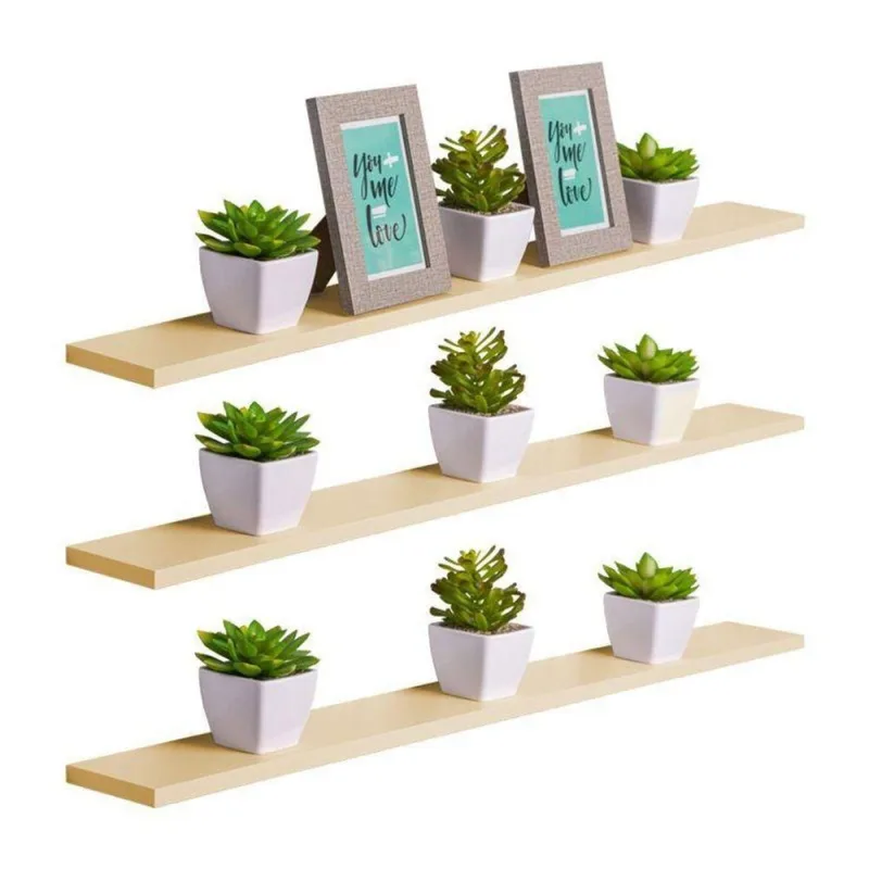 Prateleira Kit 3 80X10CM MDP Fixação Suporte Invisível Moderno Sala Bege Claro Mercado - OUTRAS - Agro