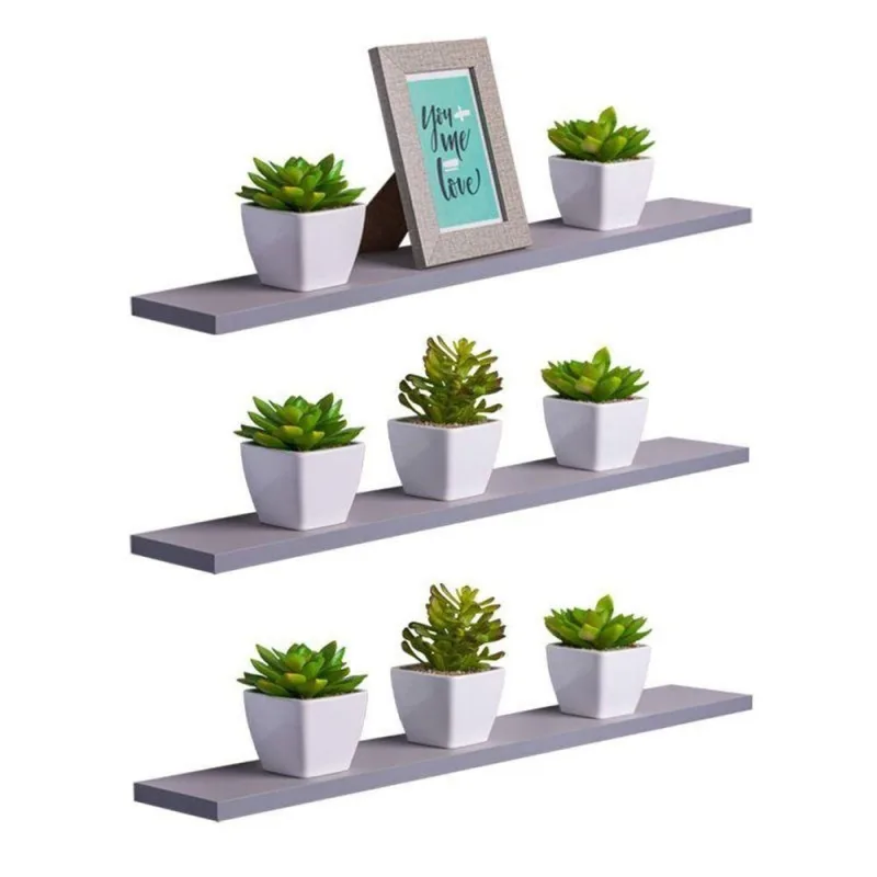 Prateleira Kit 3 70X20CM MDP Fixação Suporte Invisível Organizador Sala Cinza Mercado - OUTRAS - Agro