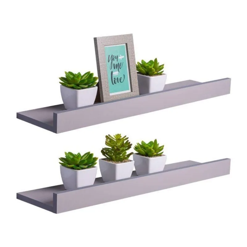 Prateleira Kit 2 Porta Quadros 80X10CM MDP Suporte Invisível Moderno Sala Cinza Claro Mercado - OUTRAS - Agro