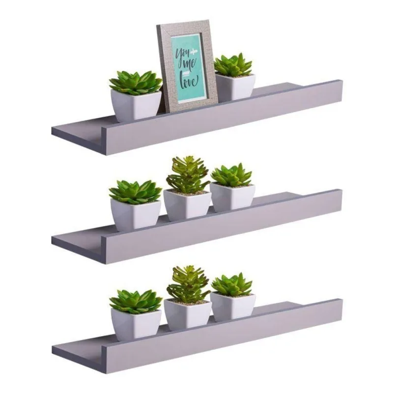 Prateleira Kit 3 Porta Quadros 80X10CM MDP Suporte Invisível Moderno Sala Cinza Claro Mercado - OUTRAS - Agro
