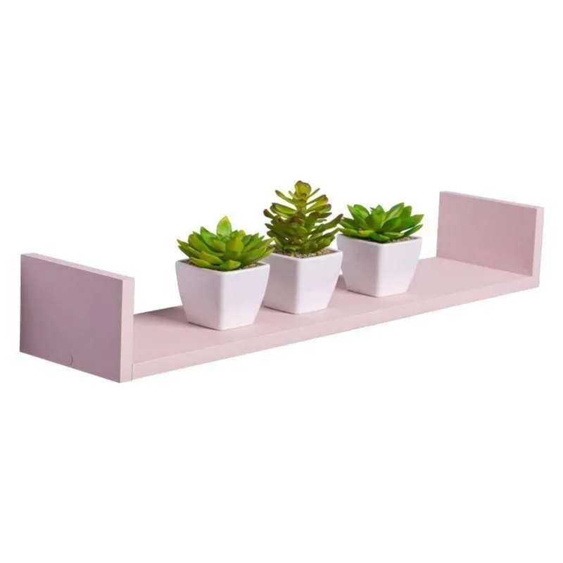 Prateleira U 80X10CM MDP Fixação Suporte Invisível Organizador Sala Rosa Claro - OUTRAS - Agro