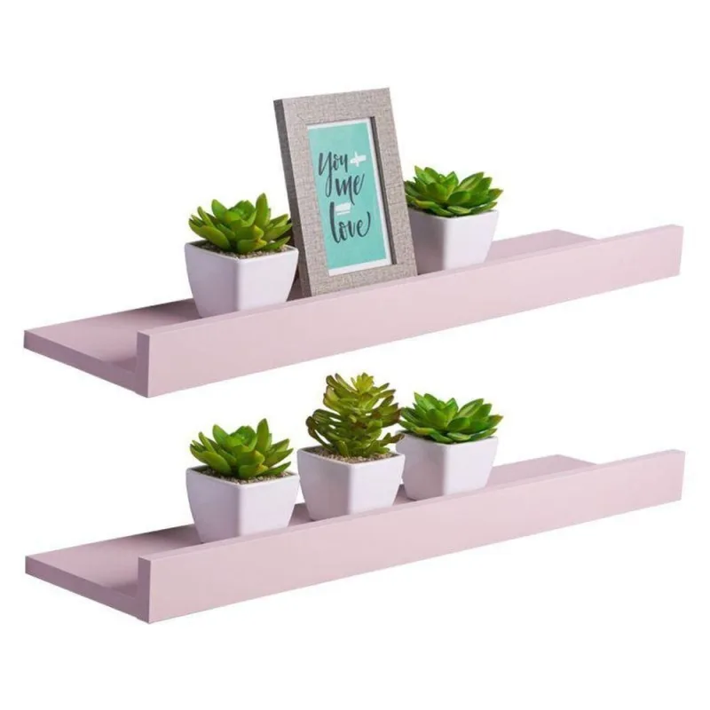 Prateleira Kit 2 Porta Quadros 60X10CM MDP Suporte Invisível Sala Moderno Fosco Rosa Claro Mercado - OUTRAS - Agro