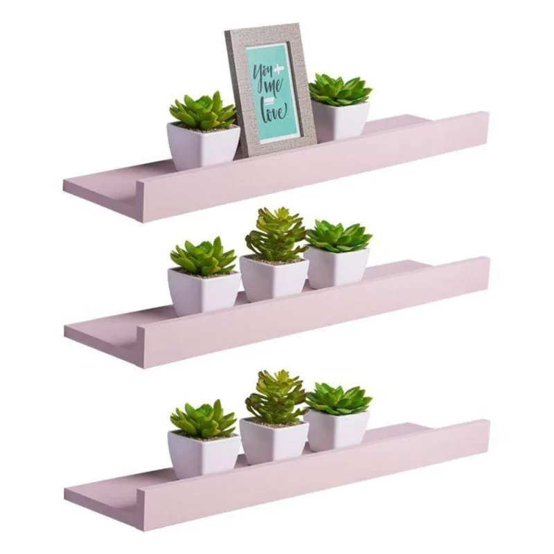 Prateleira Kit 3 Porta Quadros 60X10CM MDP Fixação Suporte Invisível Sala Moderno Rosa Claro Mercado - OUTRAS - Agro