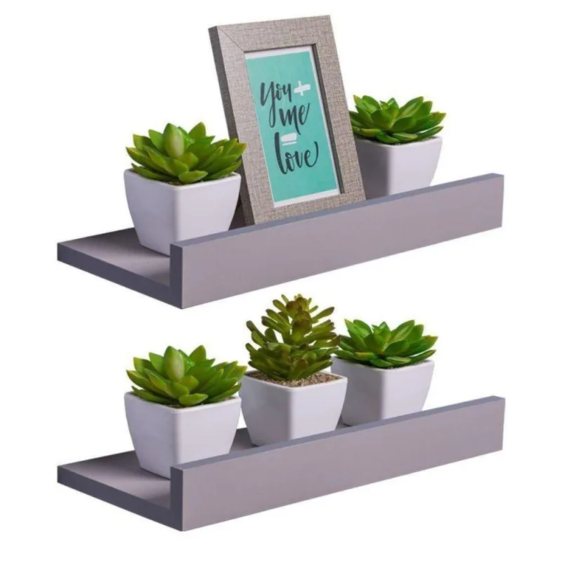 Prateleira Kit 2 Porta Quadros 50X15CM MDP Suporte Invisível Moderno Sala Cinza Claro Mercado - OUTRAS - Agro