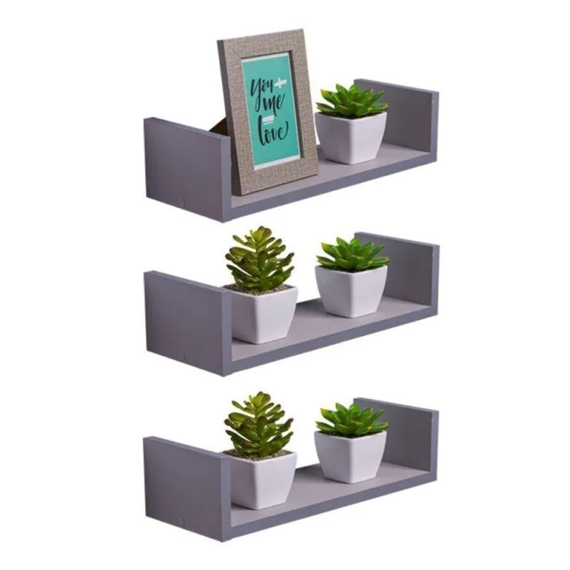 Prateleira Kit 3 U 50x15CM MDP Fixação Suporte Invisível Moderno Sala Cinza Claro Mercado - OUTRAS - Agro