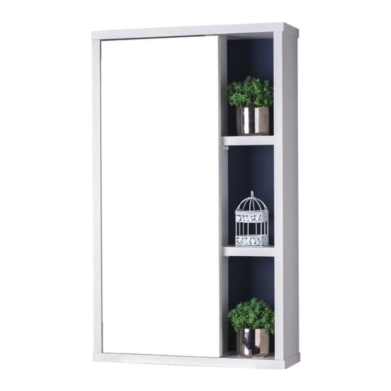 Armário para Banheiro Milano com Espelho Suspenso 1 Porta MDP 69CM Branco e Azul Marinho Pontto - OUTRAS - Móveis