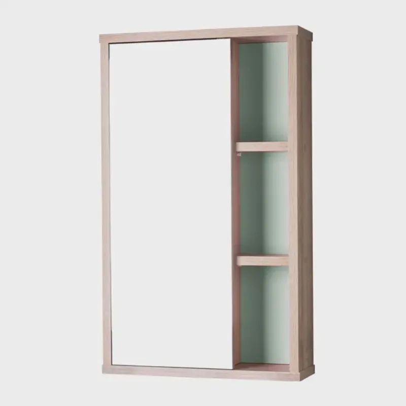Espelho Milano para Banheiro com Armário Carvalho e Verde Menta - 69 x 42cm