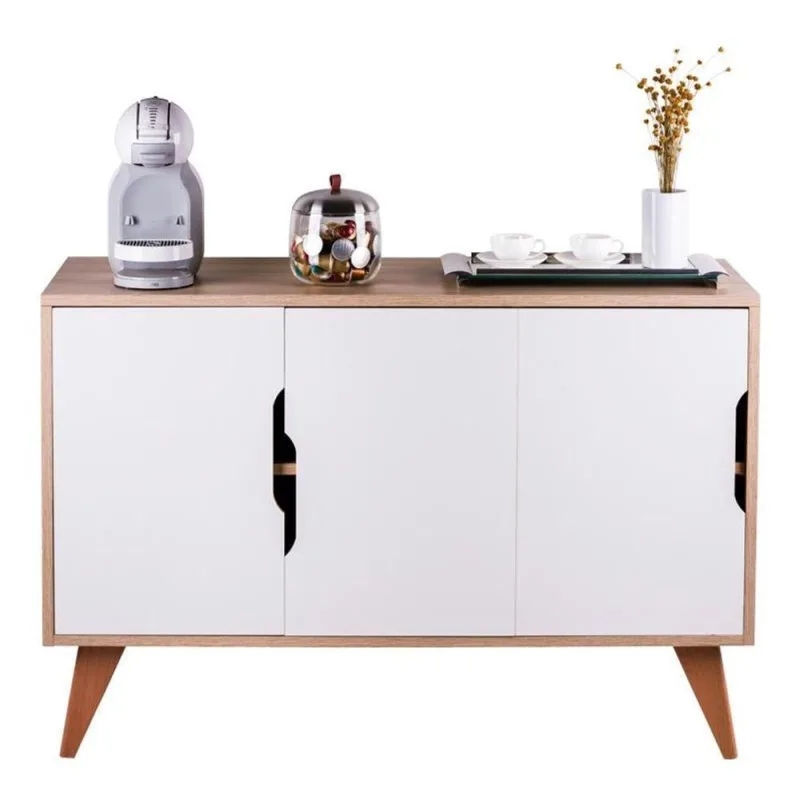 Aparador Buffet Murano Moderno 3 Portas MDP 115CM Carvalho e Branco Mercado das Prateleiras - OUTRAS - Móveis