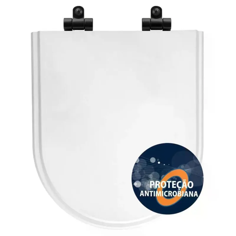 Tampa De Vaso Poliéster Antibactéria Com Fechamento Lento Carrara Branco Para Louça Deca Com Ferragem Preta - OUTRAS - Artesanato