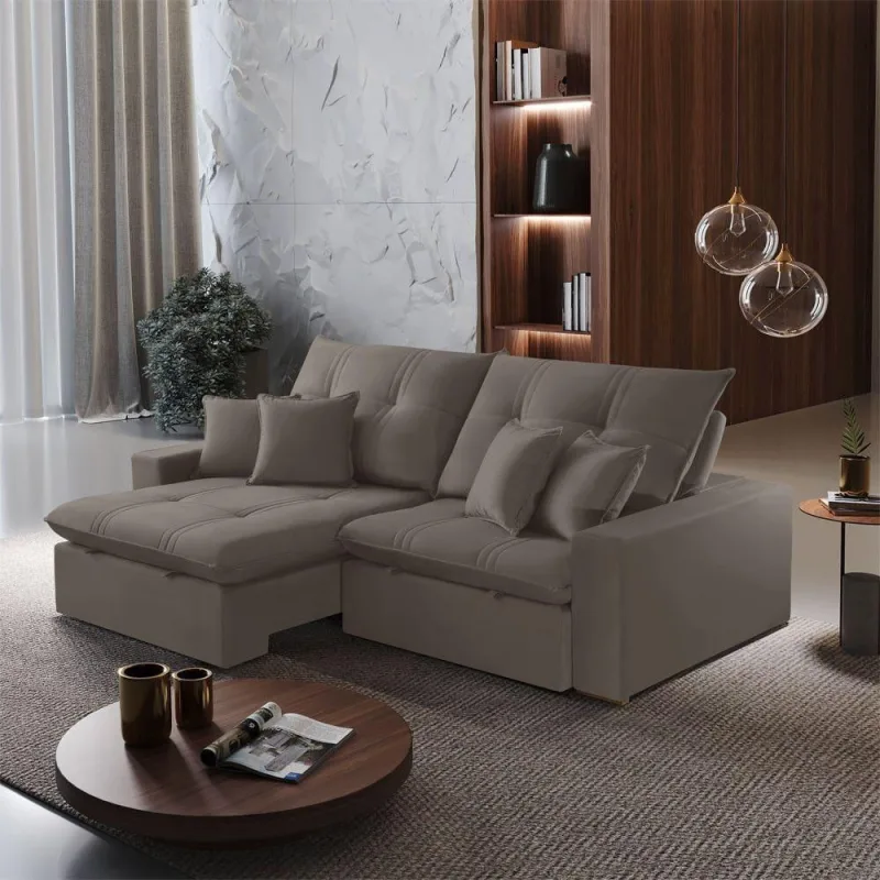 Sofá B002 Retrátil e Reclinável 250cm Veludo Capuccino Meu Sofá Online - OUTRAS - Móveis
