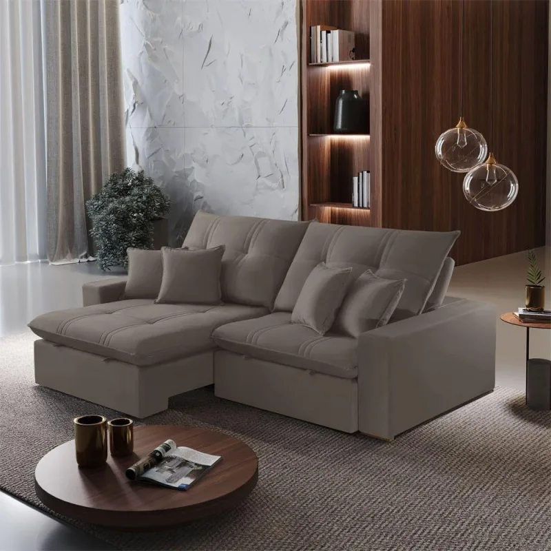 Sofá B002 Retrátil e Reclinável 290cm Veludo Capuccino Meu Sofá Online - OUTRAS - Móveis
