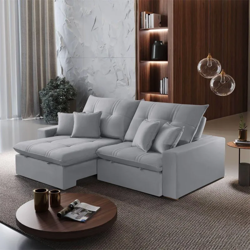 Sofá B026 4 Lugares Retrátil e Reclinável 290cm Veludo Prata Meu Sofá Online - OUTRAS - Móveis