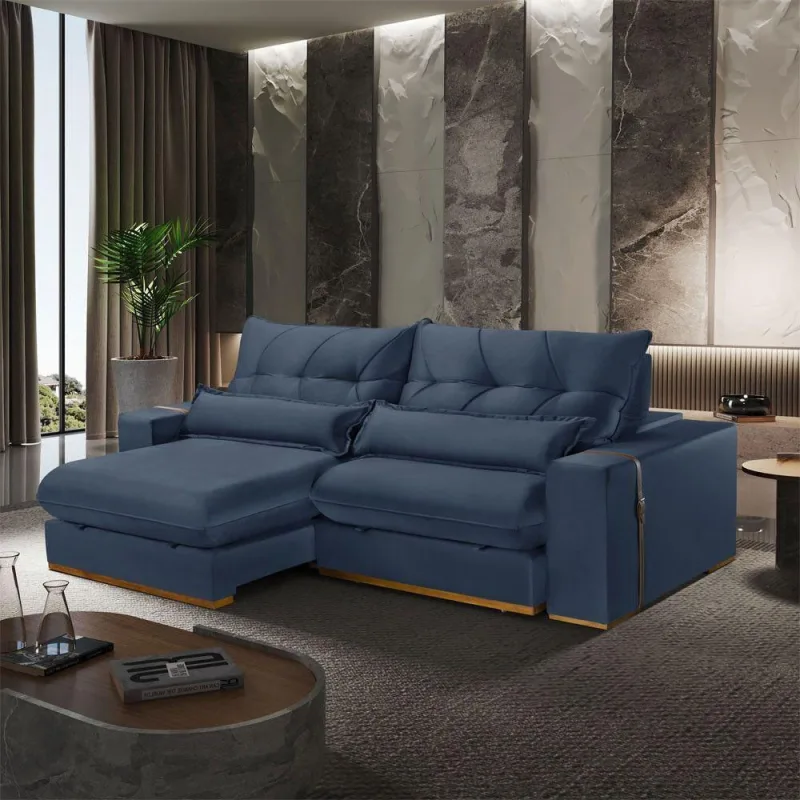 Sofá Lake A259 Retrátil e Reclinável 210cm Azul Linho Meu Sofá Online - OUTRAS - Móveis