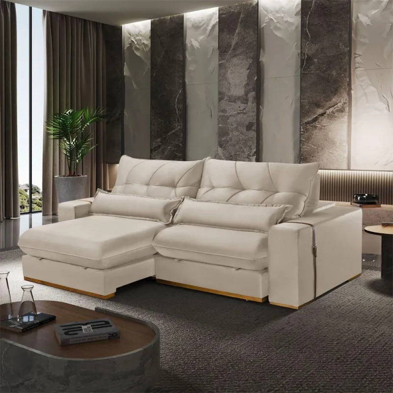 Sofá A294 3 Lugares Retrátil e Reclinável 210cm Creme Meu Sofá Online - OUTRAS - Móveis