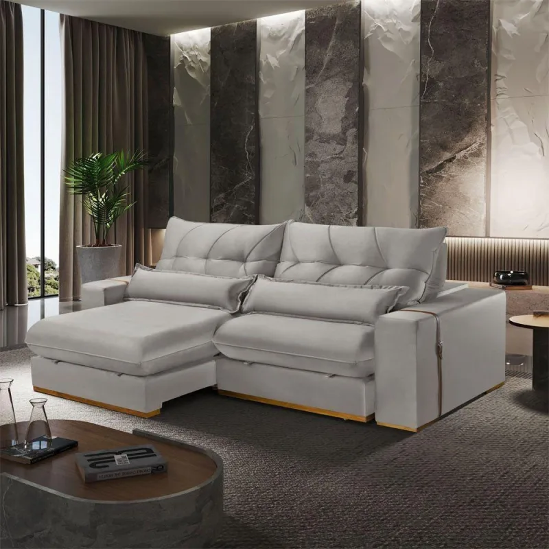 Sofá A304 3 Lugares Retrátil e Reclinável 230cm Cinza Claro Meu Sofá Online - OUTRAS - Móveis