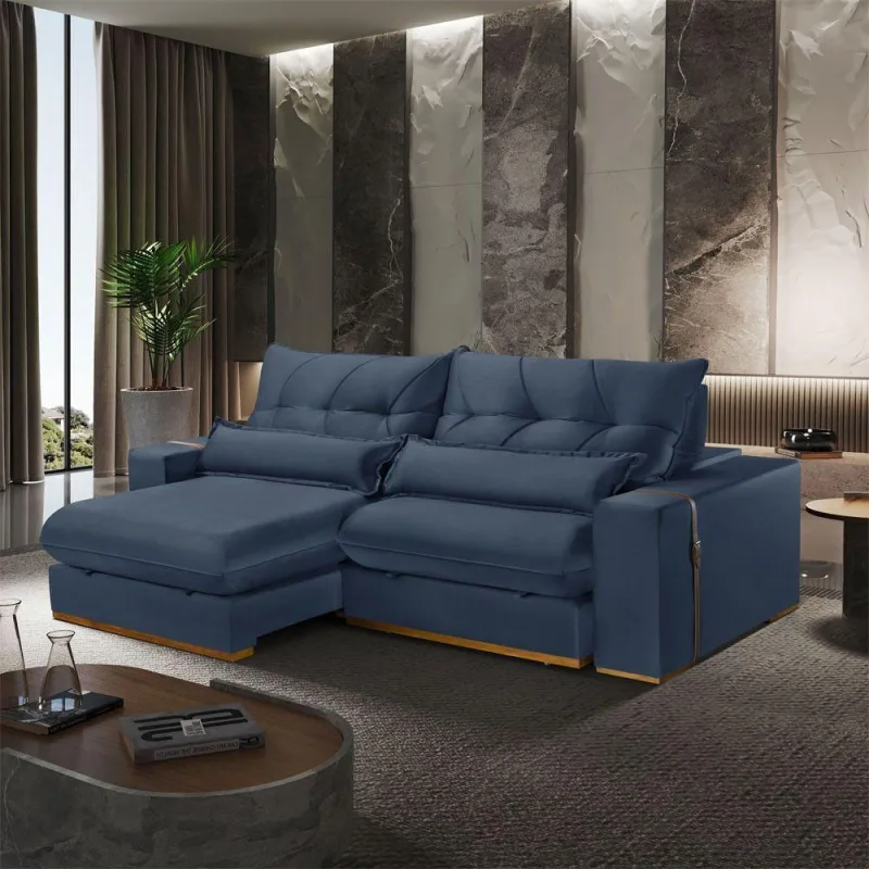 Sofá Retrátil Reclinável A259 250cm Azul Linho Encosto Ajustável Meu Sofá Online - OUTRAS - Móveis