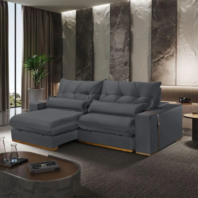 Sofá B010 4 Lugares Retrátil e Reclinável 290cm Cinza Escuro Meu Sofá Online - OUTRAS - Móveis