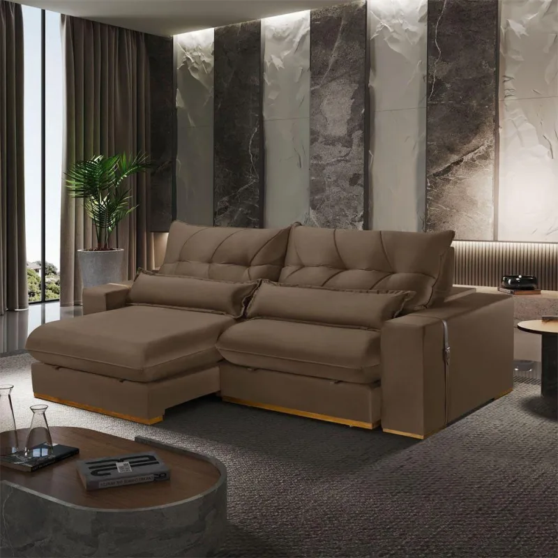 Sofá B016 4 Lugares Retrátil e Reclinável 290cm Marrom Meu Sofá Online - OUTRAS - Móveis