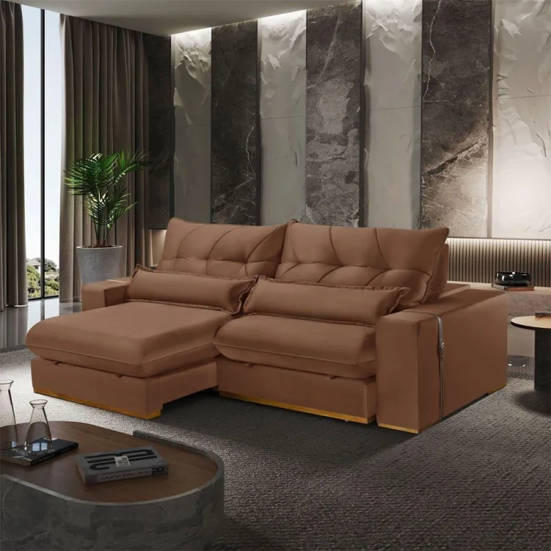Sofá B020 Retrátil e Reclinável 290cm Terracota Veludo Meu Sofá Online - OUTRAS - Móveis