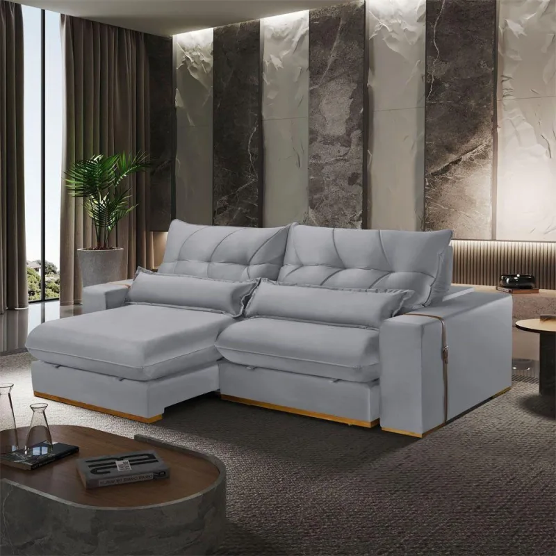 Sofá B026 Retrátil e Reclinável 290cm Veludo Prata Meu Sofá Online - OUTRAS - Móveis