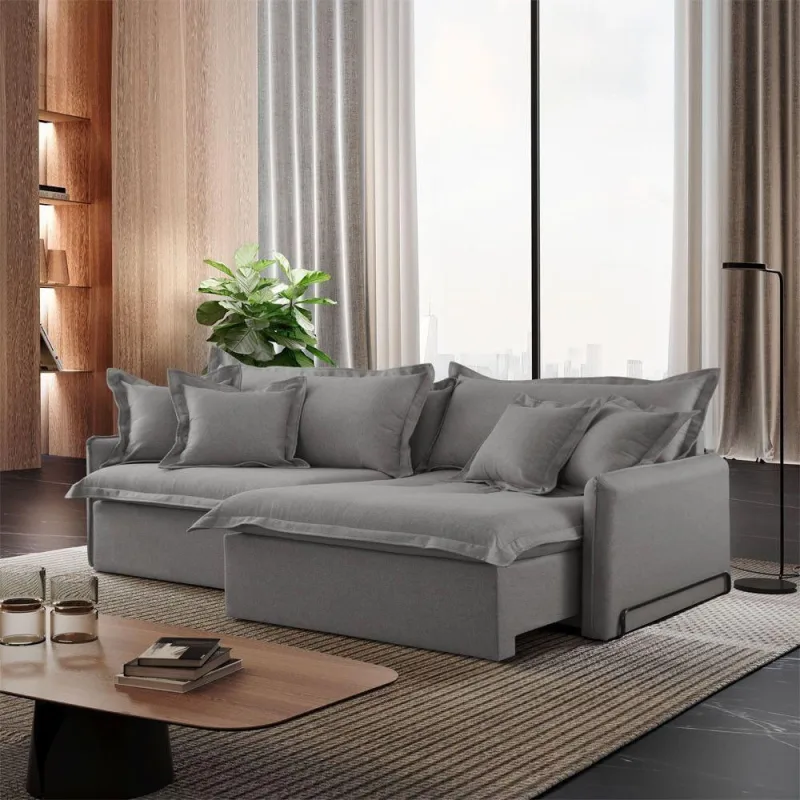 Sofá Cama A230 3 Lugares Retrátil e Reclinável Linho Cinza Meu Sofá Online - OUTRAS - Móveis