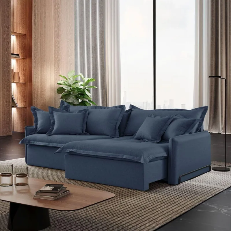Sofá Cama A259 Leona Retrátil e Reclinável 210cm Linho Azul Meu Sofá Online - OUTRAS - Móveis