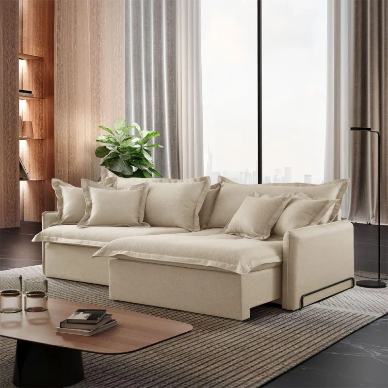 Sofá Cama A303 Retrátil Reclinável 210cm Bege Claro Meu Sofá Online - OUTRAS - Móveis