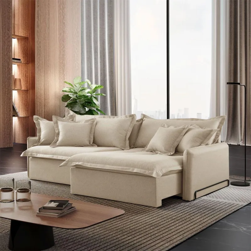 Sofá Cama A303 Retrátil e Reclinável 230cm Linho Bege Claro Meu Sofá Online - OUTRAS - Móveis