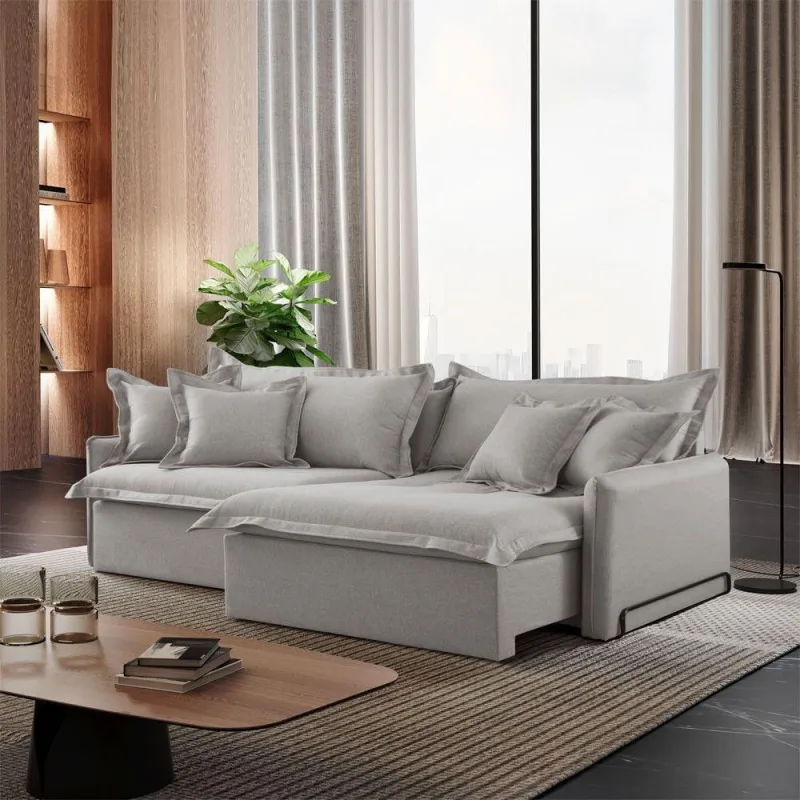 Sofá Cama Retrátil e Reclinável Leona A304 270cm Linho Cinza Claro Meu Sofá Online - OUTRAS - Móveis