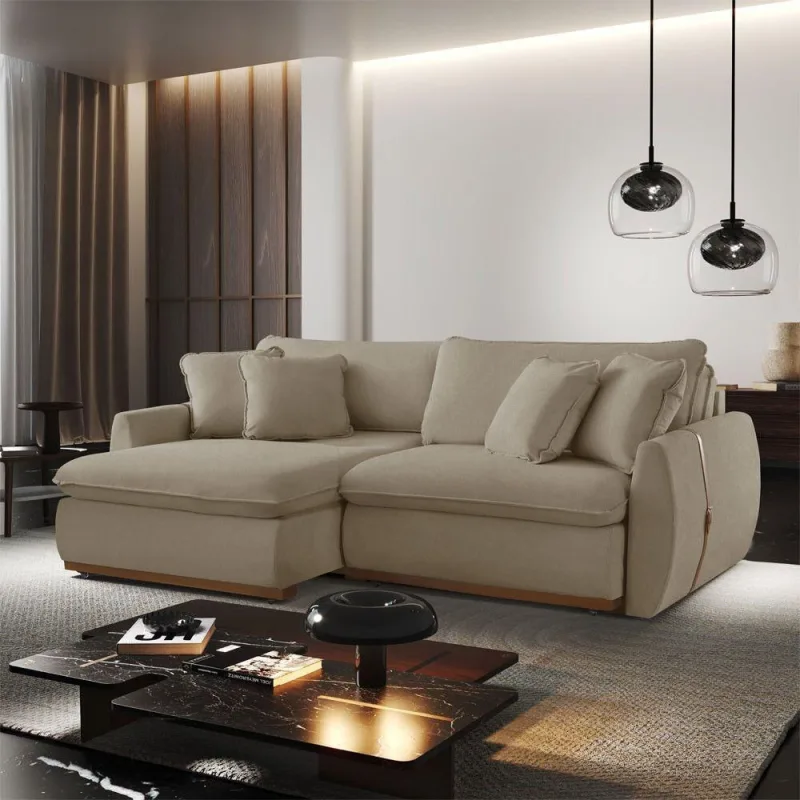 Sofá Cama Retrátil e Reclinável A226 210cm Linho Bege com Almofadas Meu Sofá Online - OUTRAS - Móveis