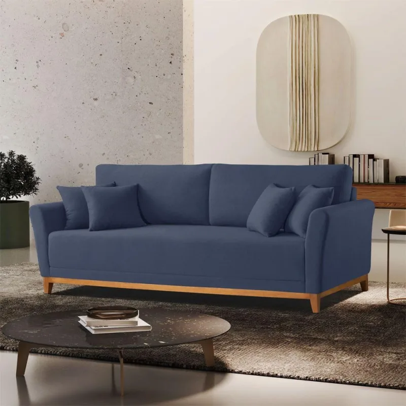 Sofá Fixo Brasil 210cm Linho Azul com Braço 10cm A259 Meu Sofá Online - OUTRAS - Móveis