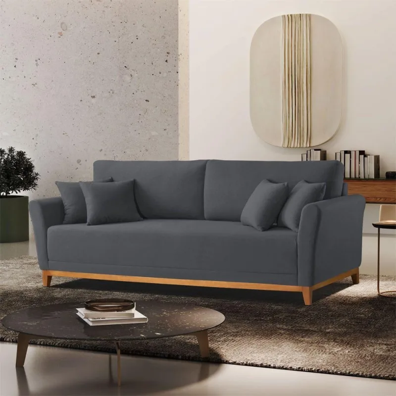 Sofá Fixo Brasil B010 210cm Veludo Cinza Escuro Meu Sofá Online - OUTRAS - Móveis