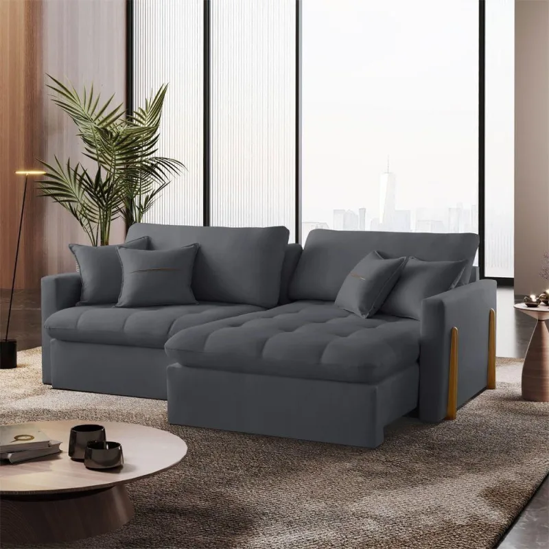 Sofá Cama B010 Retrátil e Reclinável 220cm Veludo Cinza Meu Sofá Online - OUTRAS - Móveis