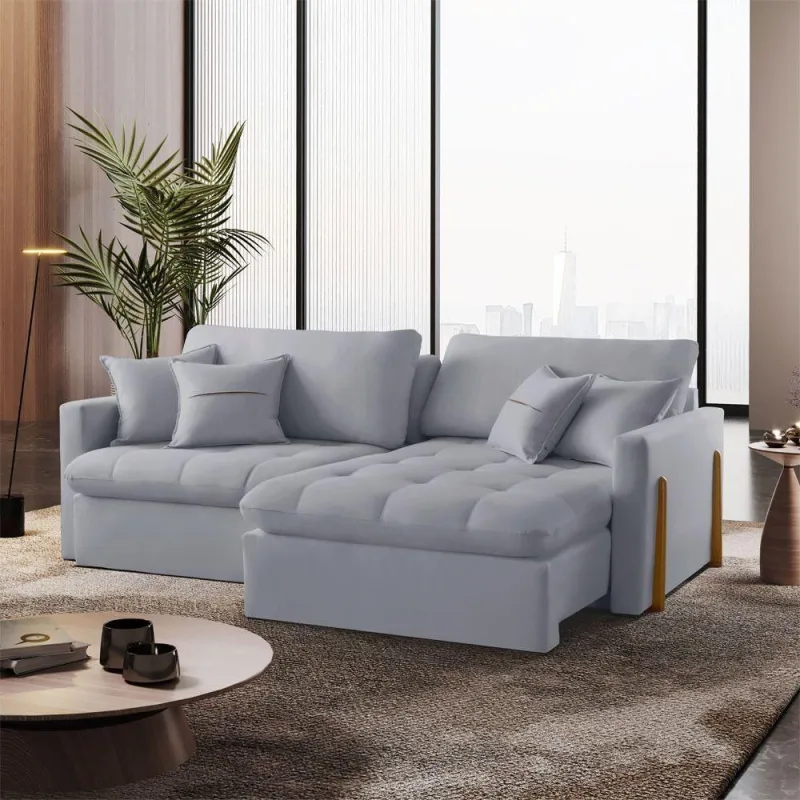 Sofá Cama B026 Retrátil e Reclinável 220cm Veludo Prata Meu Sofá Online - OUTRAS - Móveis
