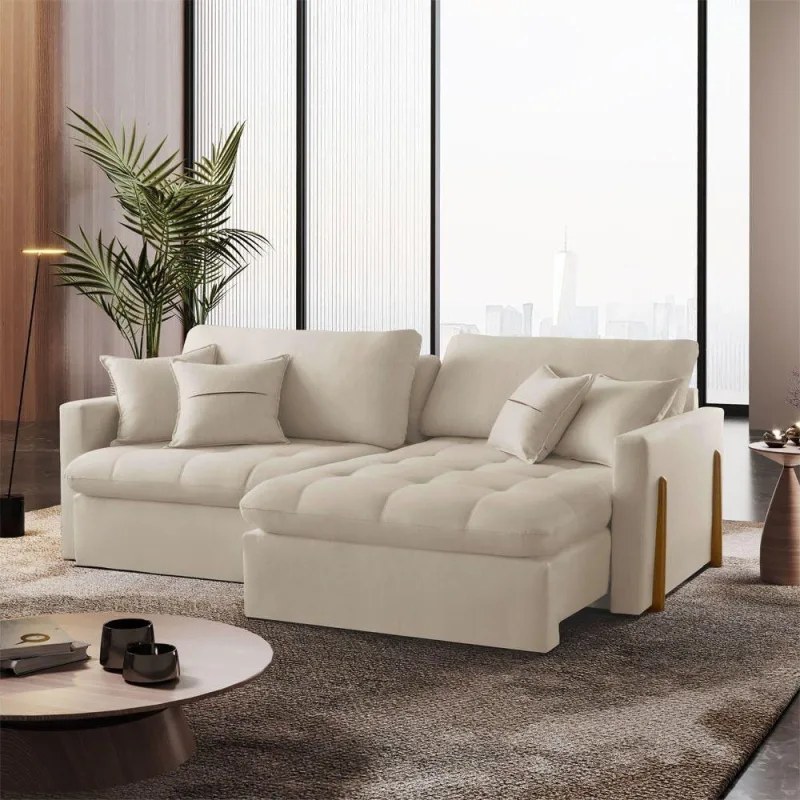 Sofá Cama A294 Boucle Creme Retrátil e Reclinável 220cm Meu Sofá Online - OUTRAS - Móveis