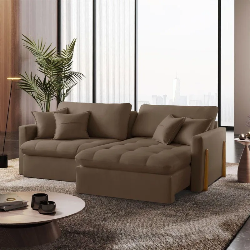 Sofá Cama B016 Retrátil e Reclinável 260cm Veludo Marrom Meu Sofá Online - OUTRAS - Móveis