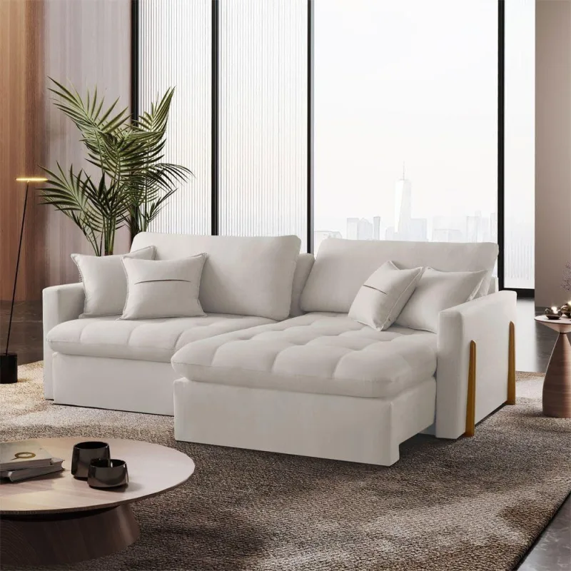 Sofá Cama A302 Lisboa Retrátil e Reclinável 260cm Branco Linho Meu Sofá Online - OUTRAS - Móveis