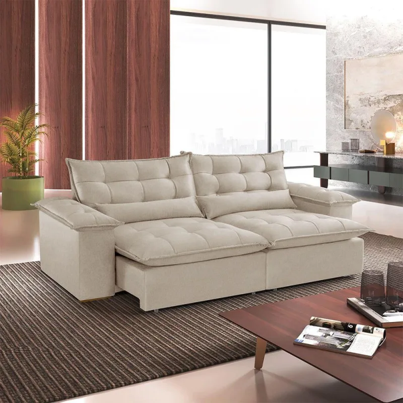 Sofá Alice Retrátil e Reclinável 210cm Creme Boucle A294 Meu Sofá Online - OUTRAS - Móveis