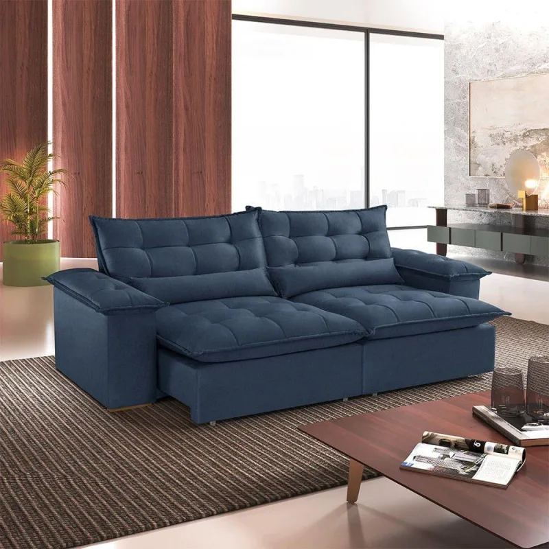 Sofá Alice 3 Lugares Retrátil e Reclinável 230cm Azul Linho Meu Sofá Online - OUTRAS - Móveis
