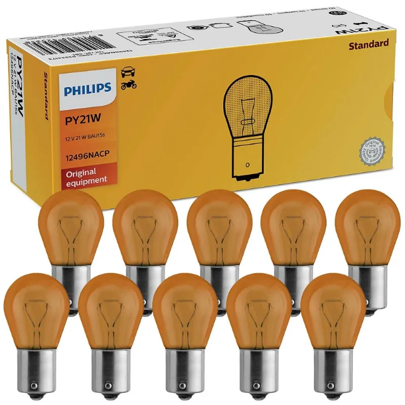 Kit 10 Lâmpada Philips Amarela PY21W 12V BAU15s Sinalização