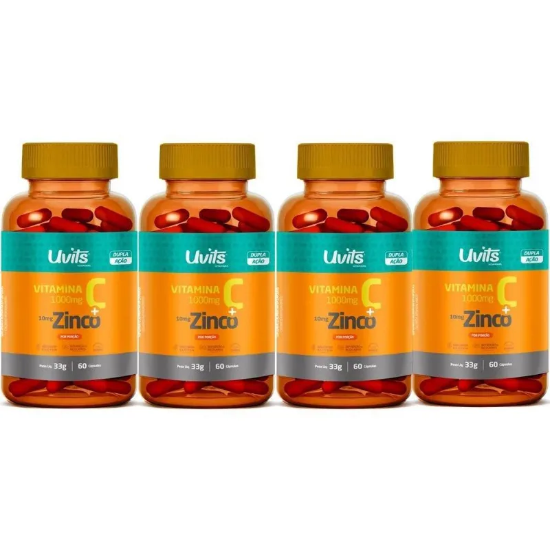 2x 4 Vitamina C 1000mg E Zinco 10mg 60 Cáps Biofor 240 Cáps