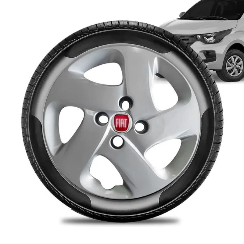 Calota Fiat Mobi Aro 14 Prata Emblema Vermelho