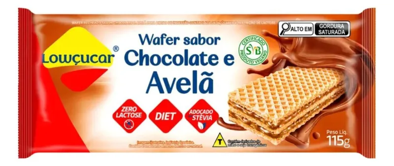 10x Biscoito Wafer De Chocolate Com Avelã Zero Açúcar Lowçu - Não Informado - Mercearia