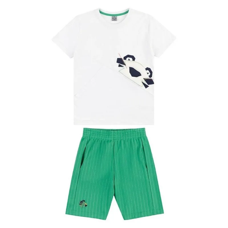 Conjunto Curto Tigor T Tigre Bermuda Risca Giz Branco Verde 6