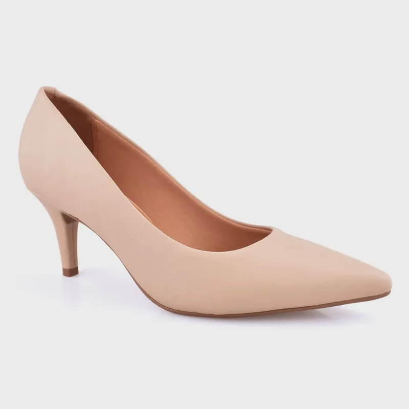 Scarpin Fechado Salto Médio Bico Fino Ultra Confortável Godiva Bege