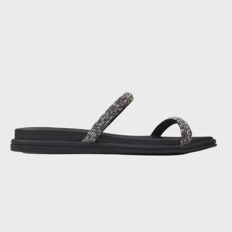 Papete Feminina Beira Rio Preto Tiras Pedraria Strass Conforto