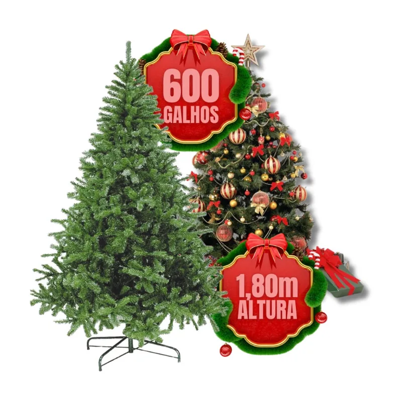 Arvore de Natal Grande Pinheiro Luxo 1,8m - 600 Galhos + Brindes