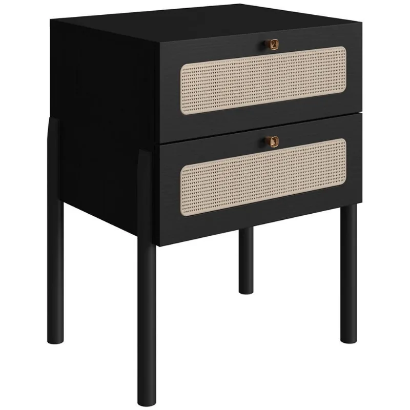 Mesa De Cabeceira 2Gavetas Palhinha 27933 Oslo Nero Artesano