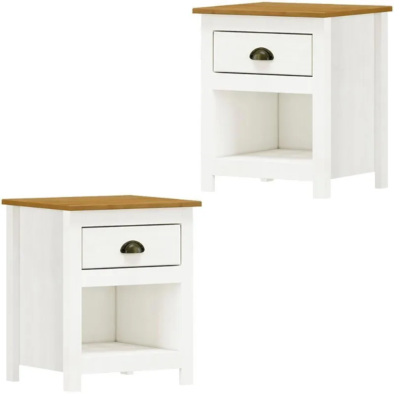 Kit 02 Mesas De Cabeceira Madeira Maciça 46 Cm 9100 Branco Freijo Milani Store